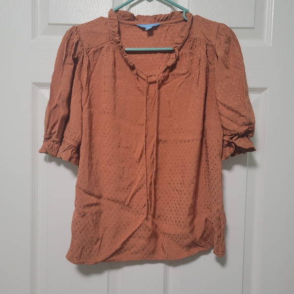 Draper James RSVP  Tie Neck Dot Jacquard Blouse Size L - Picture 5 of 12